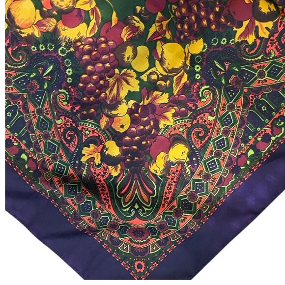 Cinzia Fiori Purple Polyester Square Scarf with Fruit Motif- Made for Tie Rack - Picture 1 of 10